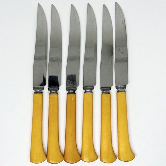 6 Pcs Set Vtg 50’s Royal Brand Cutlery  Co. Perma Brite Bakelite Steak Knife Set - Picture 4 of 6